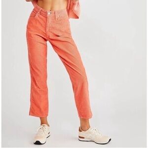 NWT AMO Chloe Crop Corduroy‎ Pants Extra High Rise Women's Size 24 Coral Flame